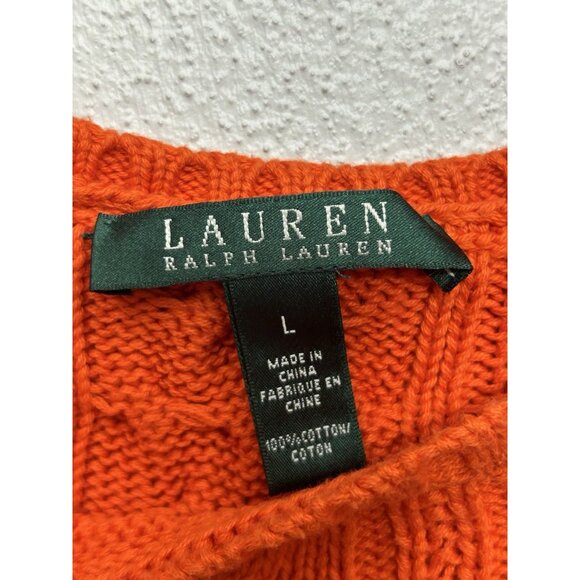 Lauren Ralph Lauren Cable Knit Sweater Large Orange Y2K Chunky Long Sleeve - Picture 4 of 5